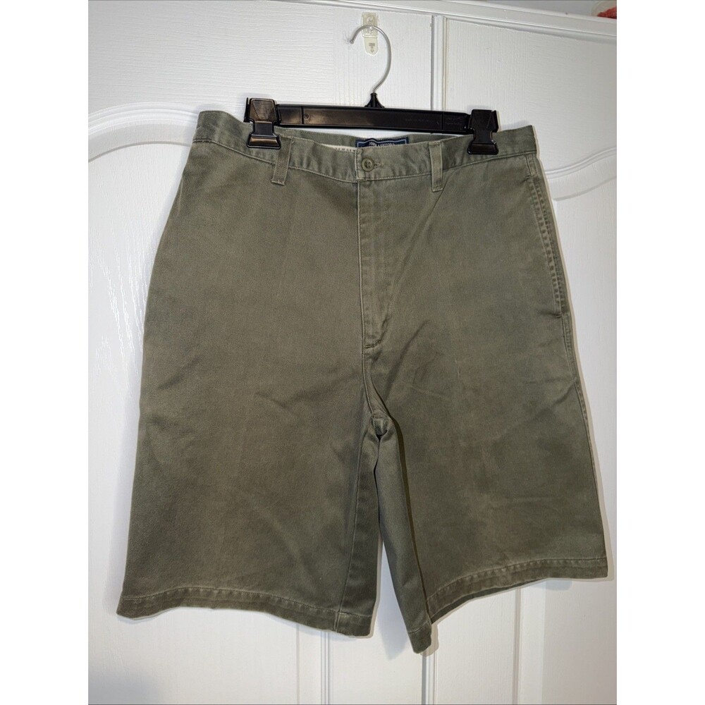 John Ashford Adventure Mens Shorts Green 33 Flat Front Casual Canvas Cotton READ